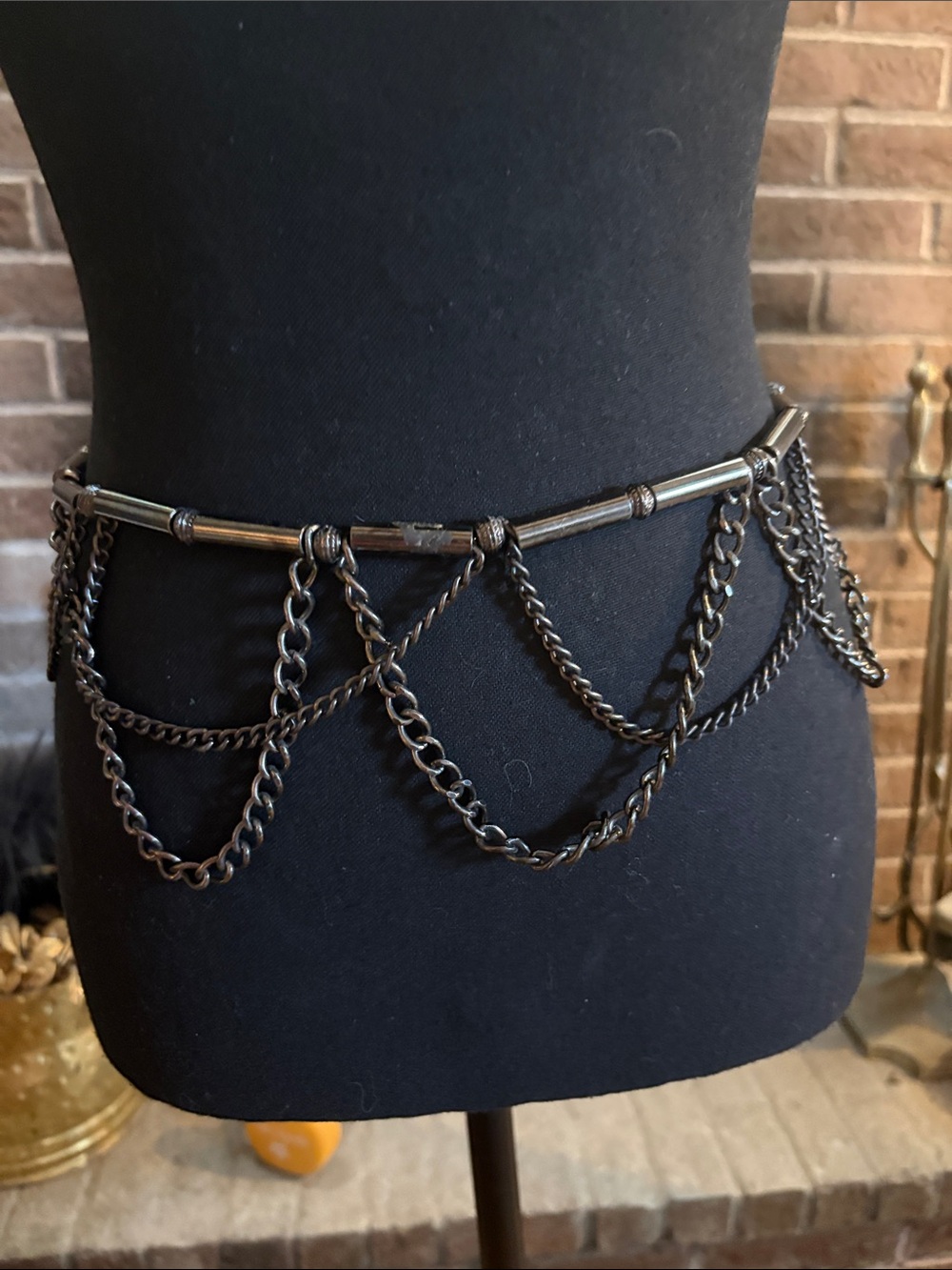 Vintage Black Layered Chain Waist Belt